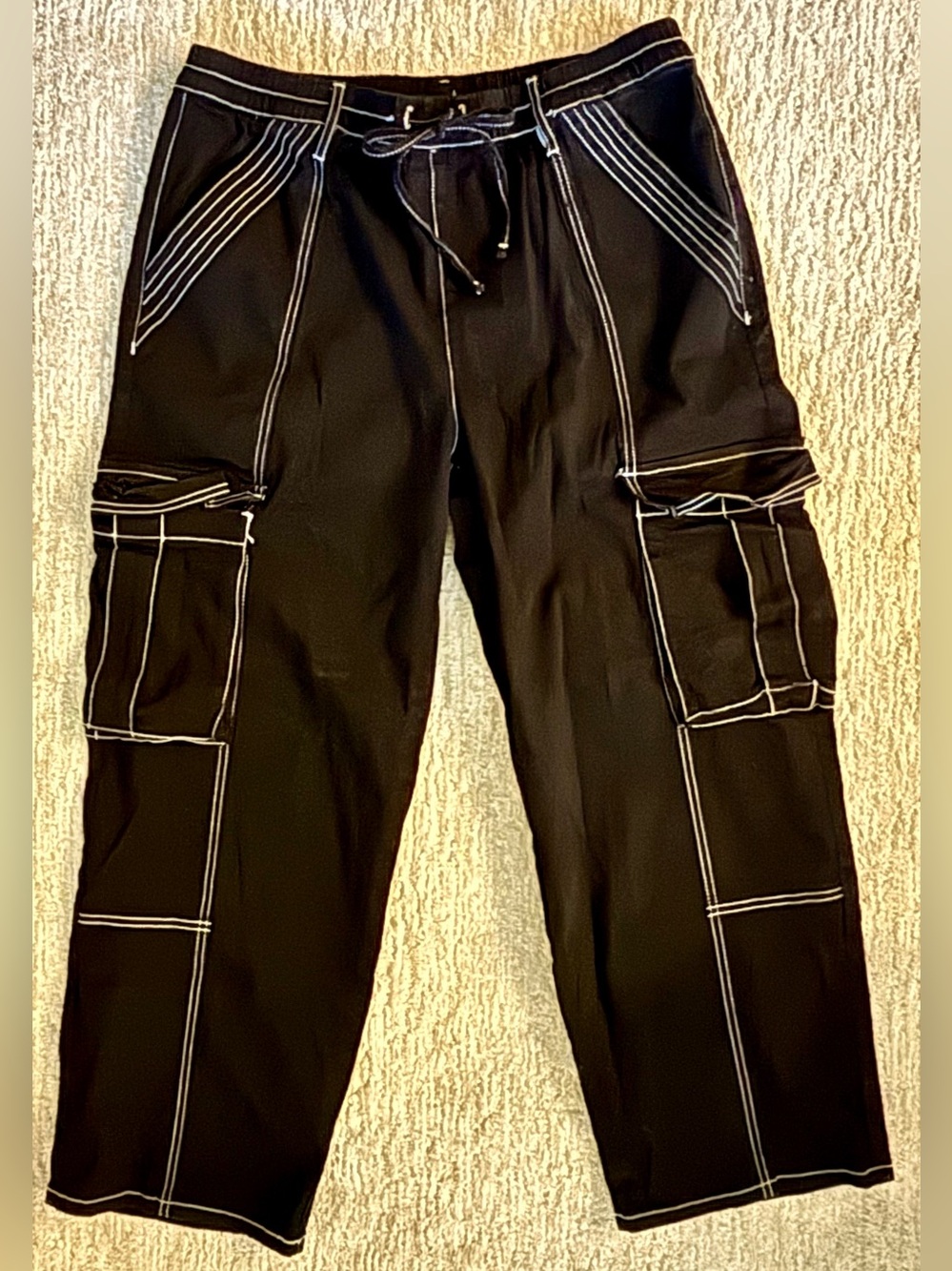 Black Cargo Pants with White Stitching